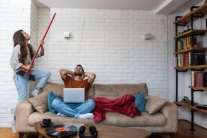 Tenants experiencing a neighbour noise dispute inside a rental property