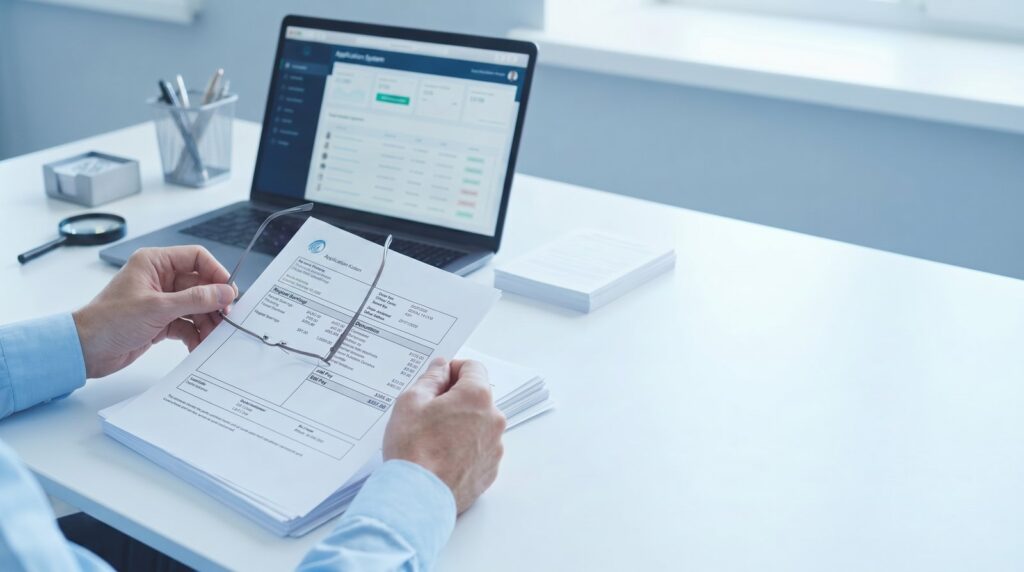 Property manager reviewing rental application documents during tenant screening in Northern Virginia